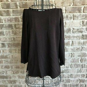 Vintage Bloomingdales Sweater PL Petite Large Chocolate Brown Crochet Tr…
